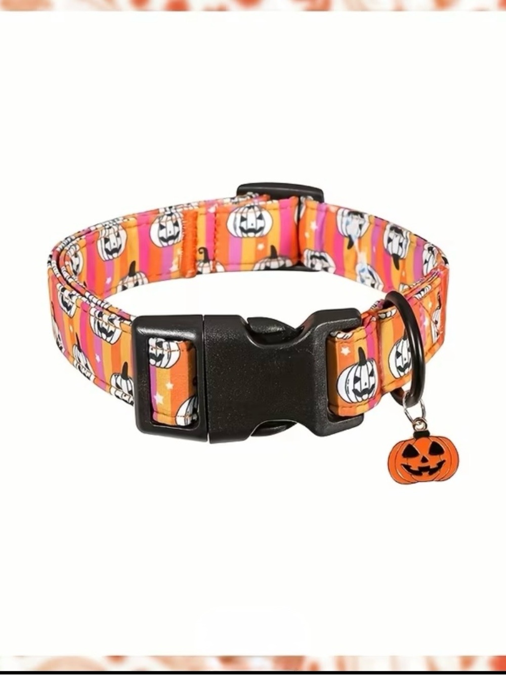 Halloween Pumpkin Dog Collar w/charm. Small, Medium or Large.